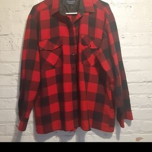 Thorhill men's red  flannel bottoms down long sleeve  shirt. Size L